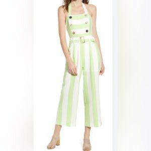 Anthropologie Moon River Wide-Leg Halter Jumpsuit Green & White Stripes Sz.M NEW